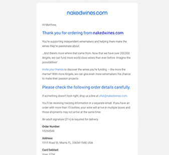 HTML email project four naked wines transaction receipt